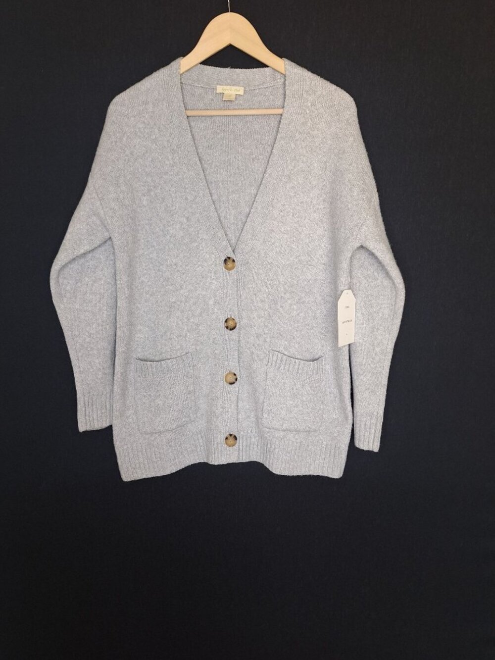 NWT Sage & Oak Soft Knit Cardigan Sweater Size M/L Light Gray Button Front Pocke